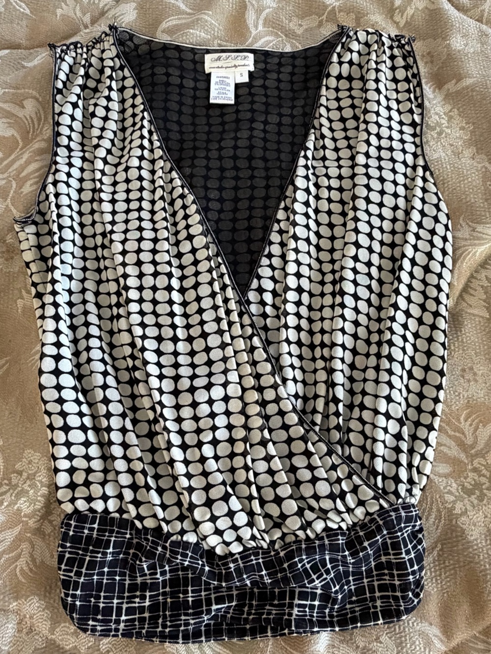 Black & White Polka Dot Mixed-Print Sleeveless Top
